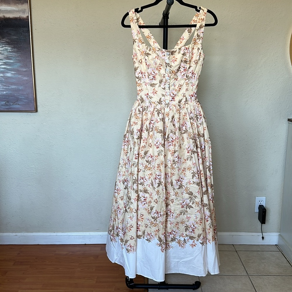 House of CB 'Alba' Honeyflower Priint Gathered Cotton Midi Dress NWOT size S - Picture 8 of 17